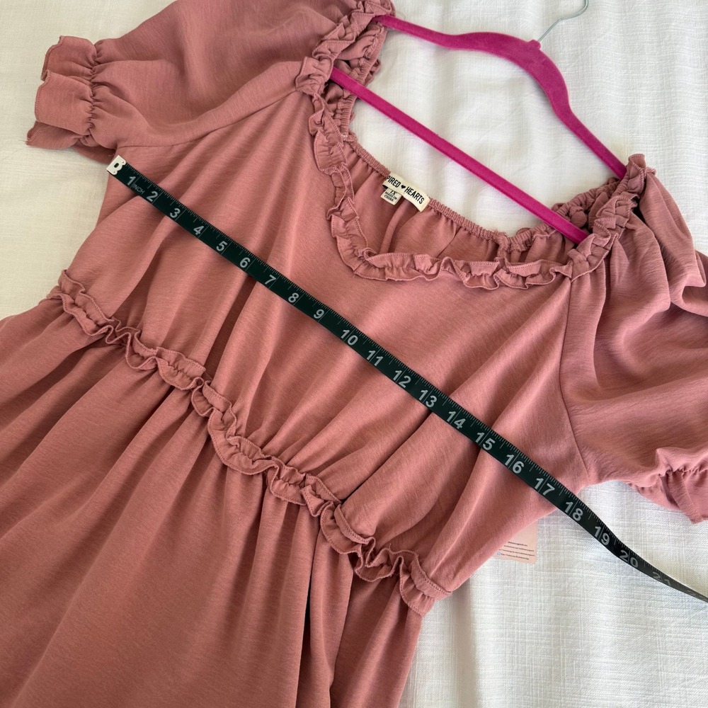 Inspired Hearts Pink Ruffle Square Neck Tiered Dress Plus Size 1X - Picture 6 of 7